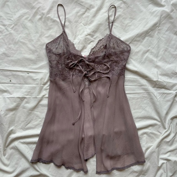 Victoria’s Secret 2000’s 100% Silk Purple Floral Lace Vest Chemise Slip Dress - Picture 3 of 3